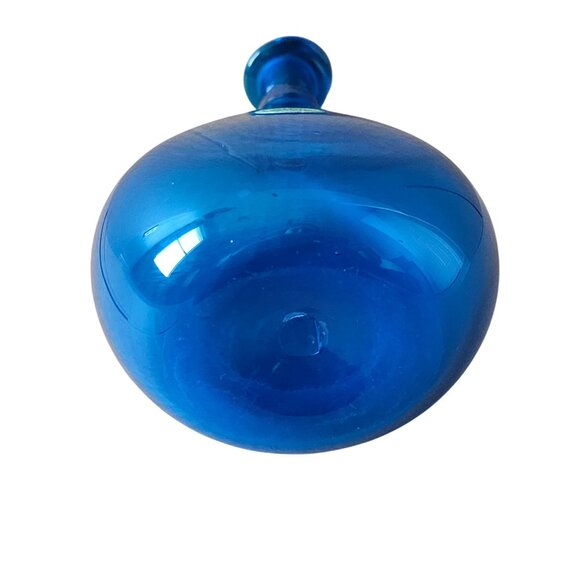 Blenko Williamsburg Restoration Sapphire Blue Glass Vase Wine Bottle With Label - Picture 8 of 9